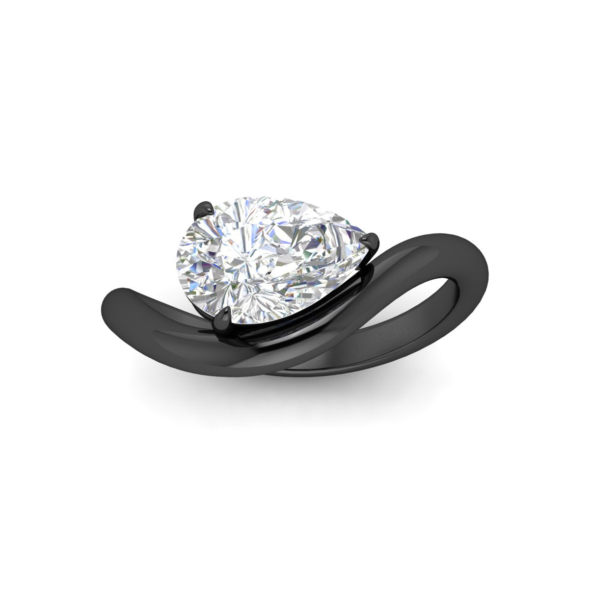 Curve Wave Pear Shaped Solitaire Diamond Ring