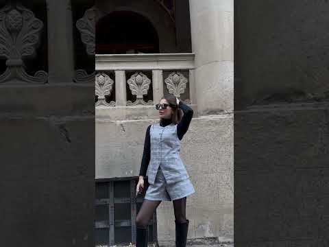 Cotton Tweed Vest Jacket Set in Grey